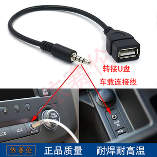车载3.5mm插头aux转usb插U盘音频转换线车用音响aux音频MP3转接头