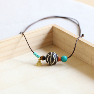 邦提克西亚木化石可传承古珠项链小众复古毛衣链百搭个性男女吊坠