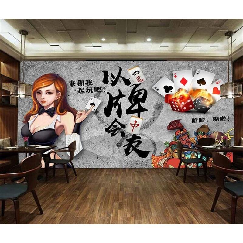 复古新款美化风格棋牌室娱乐场所茶餐厅3D装饰壁画背景墙贴壁纸