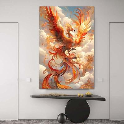 凤凰涅槃竖版玄关轻奢框挂画不死鸟镇宅风水画贴画客厅走廊装饰画