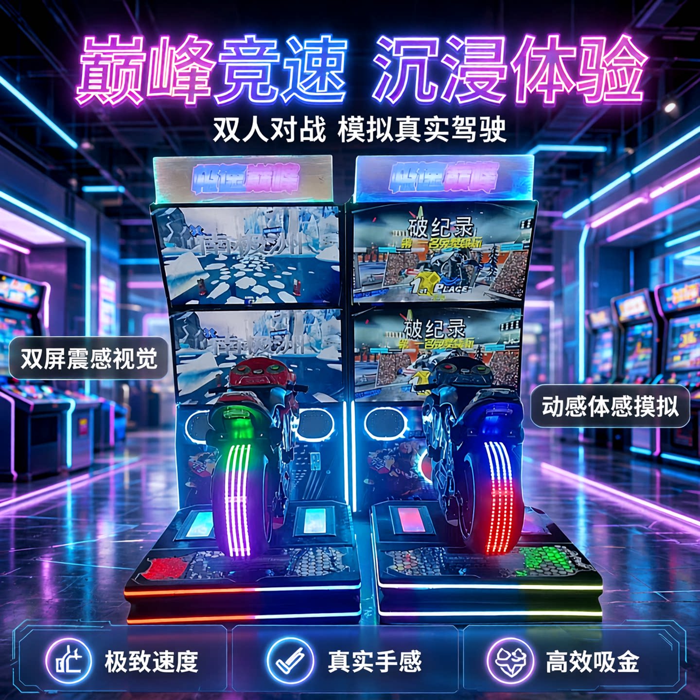 游乐场电玩设备游戏机双人大型双屏幕真实动感摩托车赛车游艺机