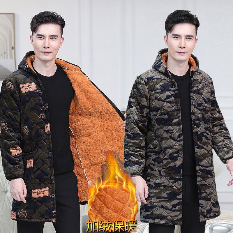 四川省服男士加绒加厚夹棉罩衣宽松大码外套防尘防污连帽时尚棉衣