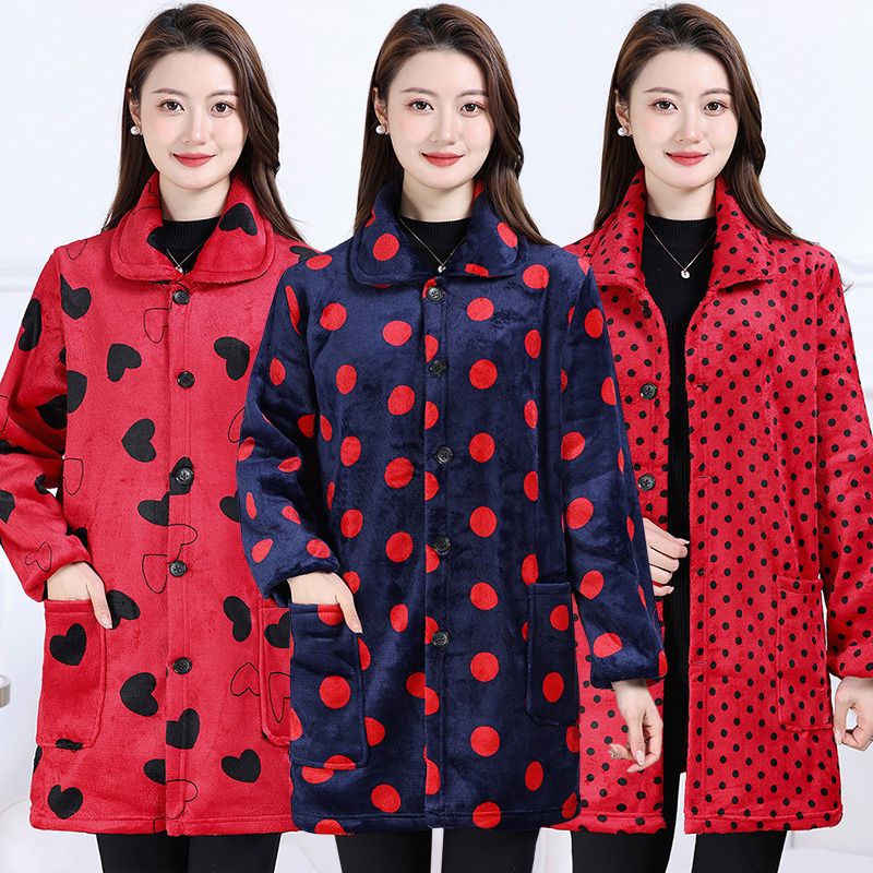 四川省服法兰绒罩衣女外穿妈妈春秋长袖大码宽松干活耐脏护衣外套