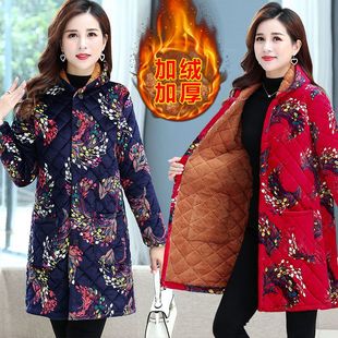 印花中老年人女新款 加厚棉袄中长款 加厚棉大衣 冬季 四川省服妈妈装