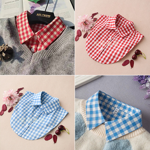 秋冬内搭纯棉格子衬衣假领子高端显气质格子衫 领 假领女毛衣领衬衫