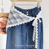 2025春夏新款 设计感甜美蕾丝半身裙提花网纱腰巾叠穿户外三角屁帘