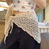 韩系镂空花朵屁帘女叠穿层次感丝巾不规则复古百搭薄款 显瘦半身裙