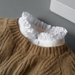 纯棉假领子女木耳花边立领百搭假领衬衫领打底装饰衣领白色压褶领