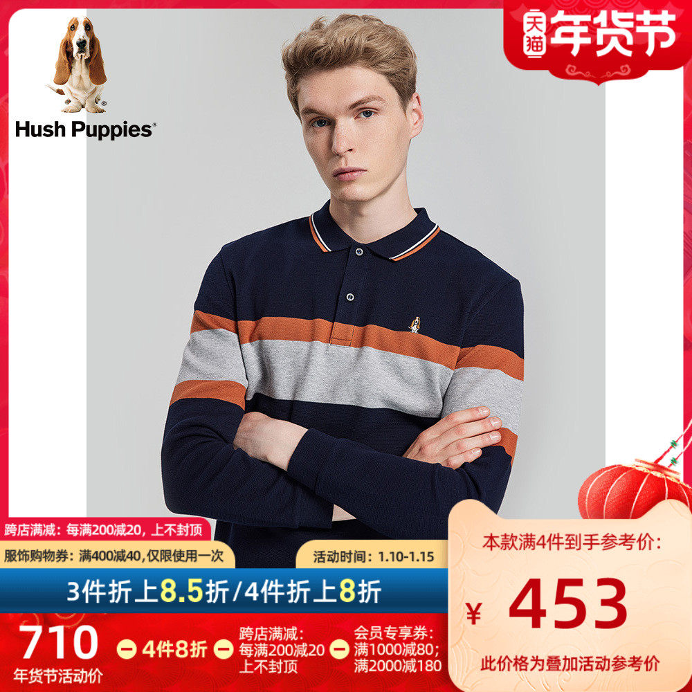 Hush Puppies暇步士男装2021春秋季纯棉长袖POLO衫T恤|PC-21535D