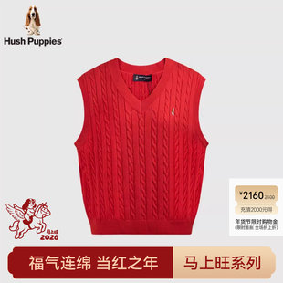 【新年马上旺】暇步士女装秋冬叠穿红色马甲时尚减龄V领纯棉上衣