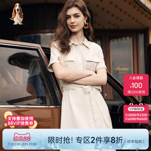 暇步士女裝 型 標準版 裙子 連衣裙夏季 透氣襯衫 亞麻混紡正肩短袖