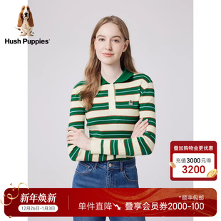 天然全棉 Polo领美式 暇步士女装 线衣秋季 复古上衣 条纹针织衫