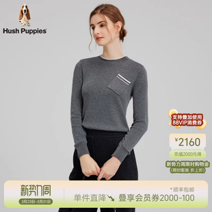 女春季 暇步士气质针织打底衫 圆领贴布休闲线衣含羊毛 弹力保暖