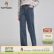 经典 冬季 暇步士女装 百搭弹力加绒直筒牛仔裤 复古水洗