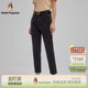 暇步士女士高腰弹力牛仔长裤 型 春季 休闲裤 子 深色通勤裤 合体版