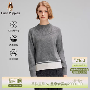 春季 暇步士女装 拼接保暖休闲合体线衣拼色套头毛衣 品质绵羊毛