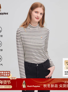 【顺滑垂坠】暇步士2025秋季新款含莱赛尔简约条纹半高领打底衫女