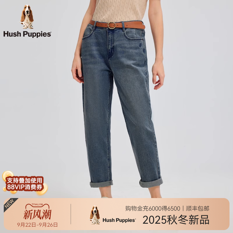 【棉弹亲肤】暇步士女装秋季做旧高腰牛仔裤纯棉舒适休闲长裤