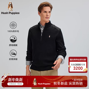 冬季 暇步士男装 拼接休闲保暖线衣外套半高领套头针织衫 绵羊毛