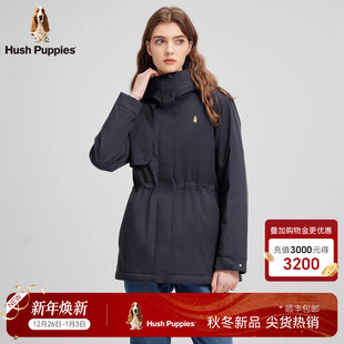 保暖收腰厚风衣式 新款 暇步士2025秋冬季 连帽棉服外套女 四面弹