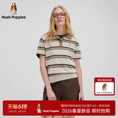 【全棉高洁纱】暇步士女装2026夏季新款复古条纹撞色短袖POLO衫女