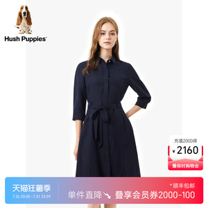 【亚麻混纺】暇步士女装春夏季柔软透气通勤休闲七分袖衬衫连衣裙
