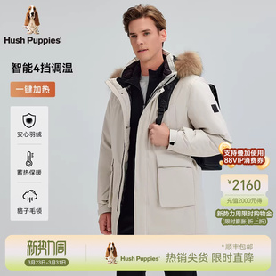冬季 暇步士男装 可加热安心绒防风保暖毛领羽绒服 智能控温