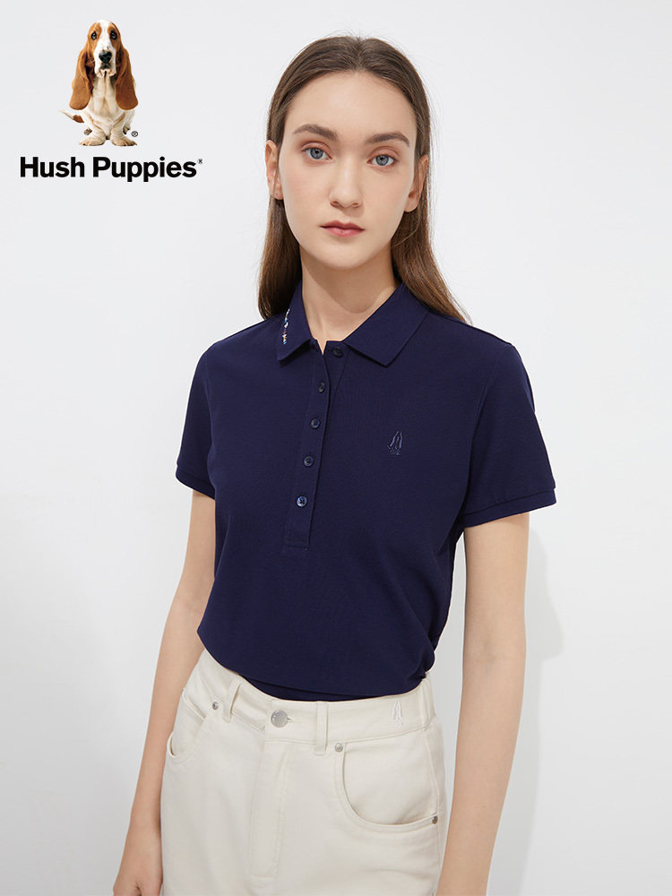 HUSH PUPPIES 여름 여성 티셔츠 순면 통기성 단순 캐주얼 스포츠 반팔 폴로 셔츠