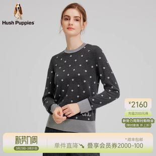 春季 暇步士女装 休闲保暖波点线衣圆领拼接毛衣含羊绒 细腻温暖