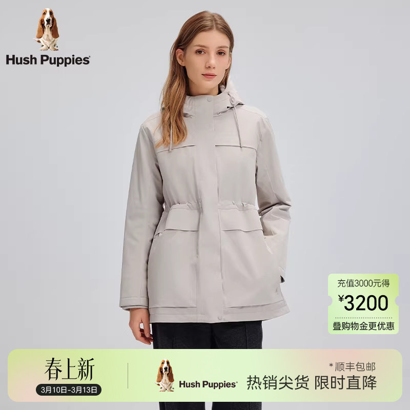 【保暖防风】暇步士女装秋冬季厚风衣式连帽棉服挺括工装休闲外套