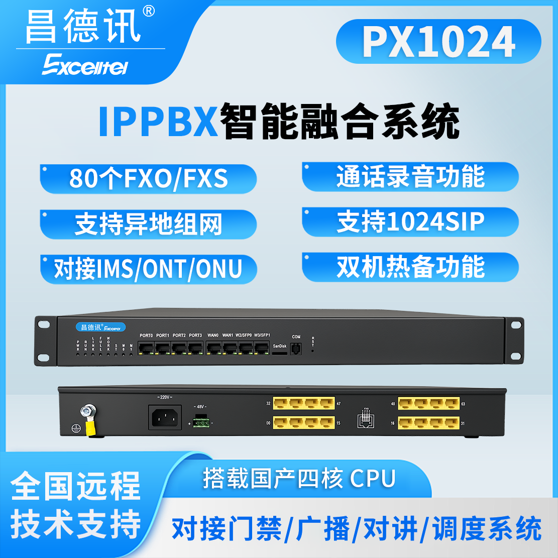 IP无线网络电话交换机PX1024语音电信一键导航IP对讲IAD网关IPPBX