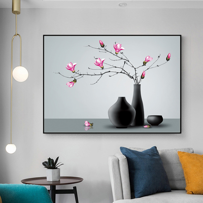 玉兰花瓶十字绣小幅卧室餐厅小件