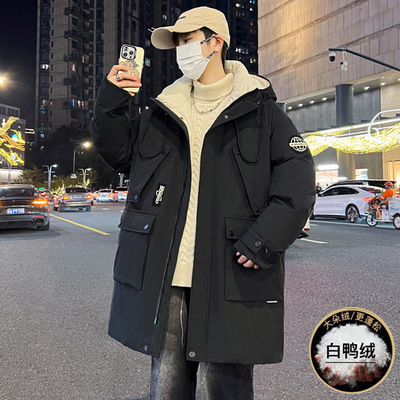 青少年连帽加厚羽绒服男款高级感潮牌初高中大学生宽松白鸭绒外套
