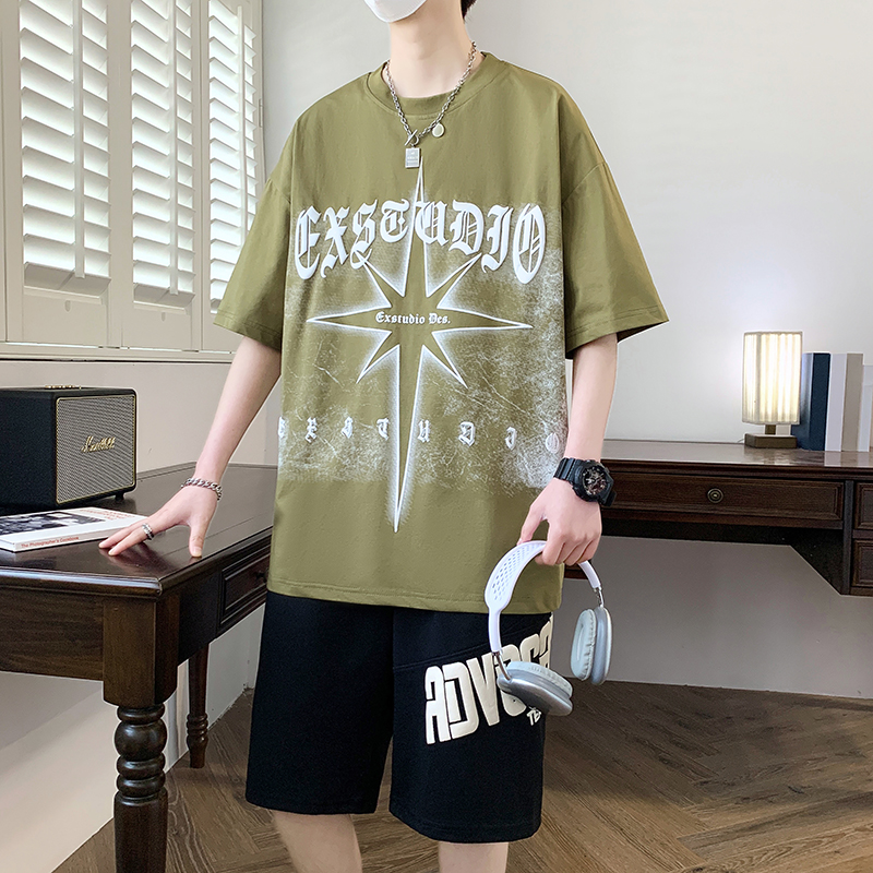 青少年男装酷帅气学生潮流一套装穿搭配衣服高初中生夏装短袖t恤