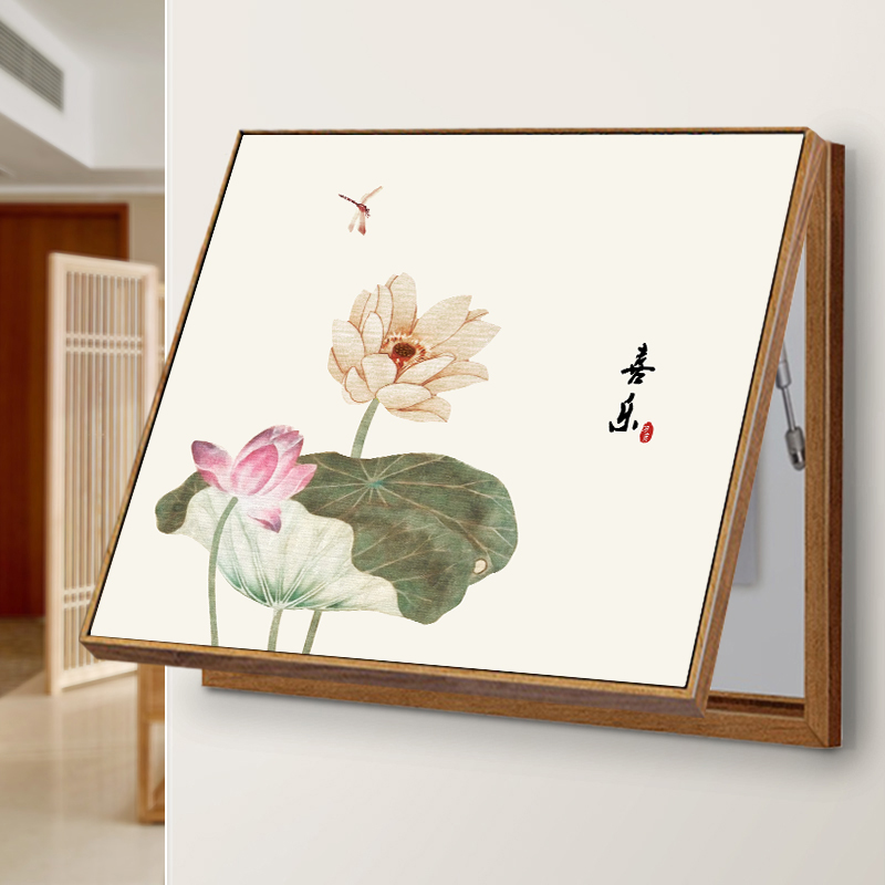 新中式电表箱装饰画荷花家和工笔画挂画电箱遮挡书房客厅玄关壁画图片