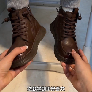 儿童运动鞋男童马丁靴2025秋冬季新款英伦风加绒加厚真皮短靴大棉