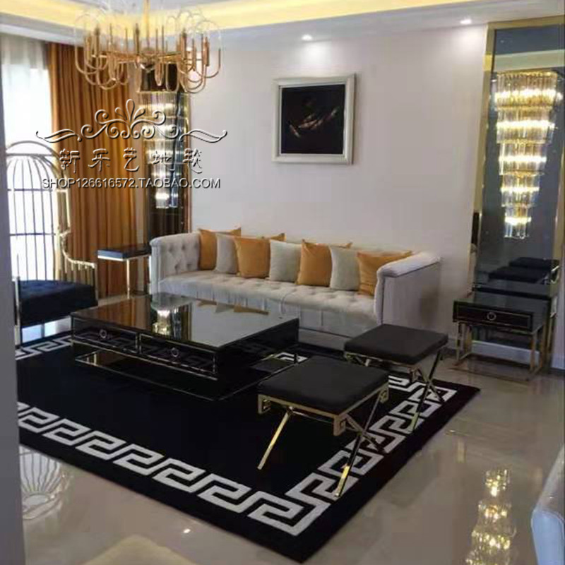 简约欧式黑白地毯卧室床边客厅茶几垫样板间书房手工腈纶地毯定制