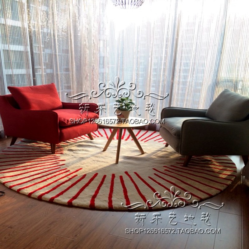 现代时尚美式条纹圆形地毯客厅茶几地毯卧室书房床边手工腈纶定制