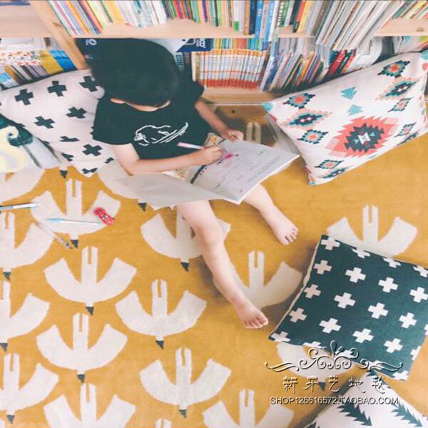 黄色女孩公主卡通儿童客厅茶几卧室床边幼儿园早教手工地毯定制