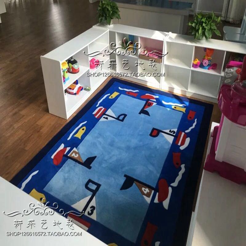 地中海客厅床边男女孩儿童房卧室可爱卡通蓝色加厚幼儿园地毯定制