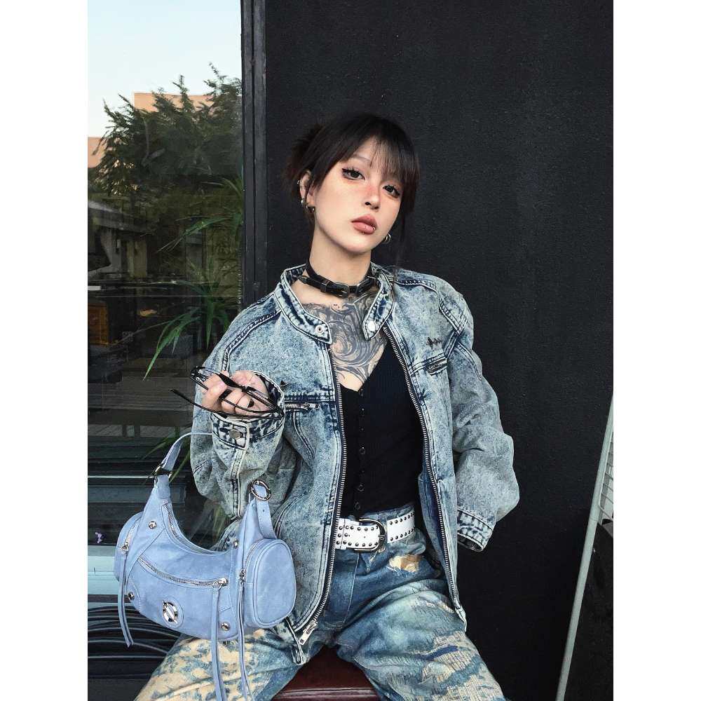 韩版复古金属设计做旧短款夹克男女高级感痞帅牛仔外套TY1820-P88,男装工装外套,星座814-1（原电商B253-1）
