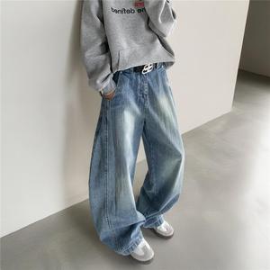 小眾設計感水洗做舊彎刀牛仔褲男美式重磅情侶闊腿褲G5616-P特60圖片