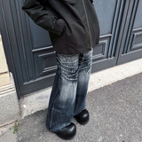 闪电纹水洗宽松牛仔裤男女vibe风设计感阔腿裤子G2280-P65，男装牛仔裤，星座814-1（原电商B253-1）