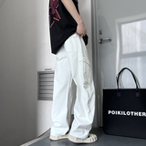 白色弯刀牛仔裤男春秋季cleanfit高街休闲百搭口袋宽松直筒工装裤，男装工装外套，星座814-1（原电商B253-1）