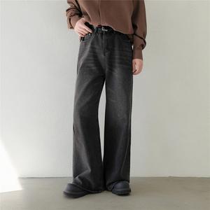 美式水洗做舊微喇牛仔褲男寬松復(fù)古cleanfit直筒長褲G3932-P55圖片