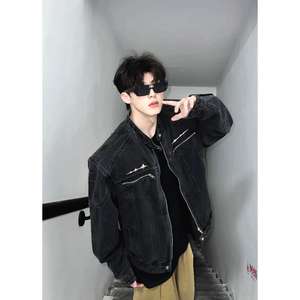 美式高街复古做旧水洗短款夹克男女小众金属牛仔外套TY1820-P88，男装工装外套，星座814-1（原电商B253-1）