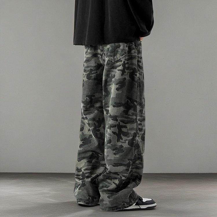 美式迷彩工装牛仔裤男高街hiphop宽松直筒阔腿长裤G7031-P48,男装牛仔裤,星座814-1（原电商B253-1）
