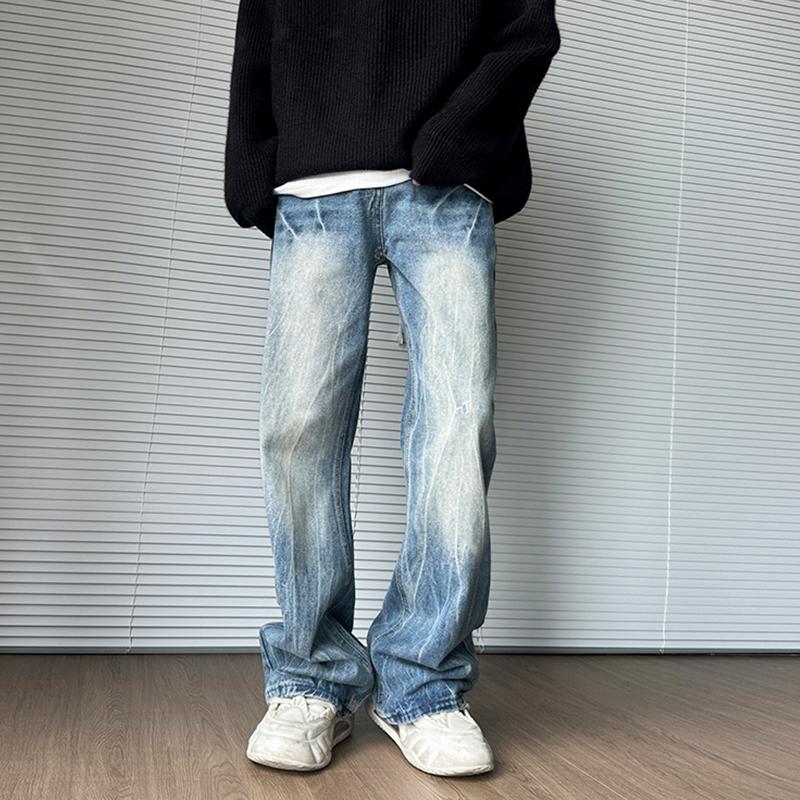 美式复古闪电纹水洗牛仔裤男春秋季痞帅直筒裤G3711-P65，男装牛仔裤，星座814-1（原电商B253-1）
