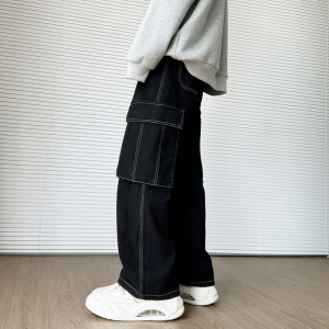 美式复古大口袋工装牛仔裤男男女高级感宽松水洗直筒裤G3707-P65图片