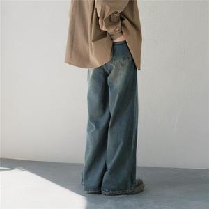 美式水洗做舊微喇牛仔褲男寬松復(fù)古cleanfit直筒長褲G3932-P55圖片